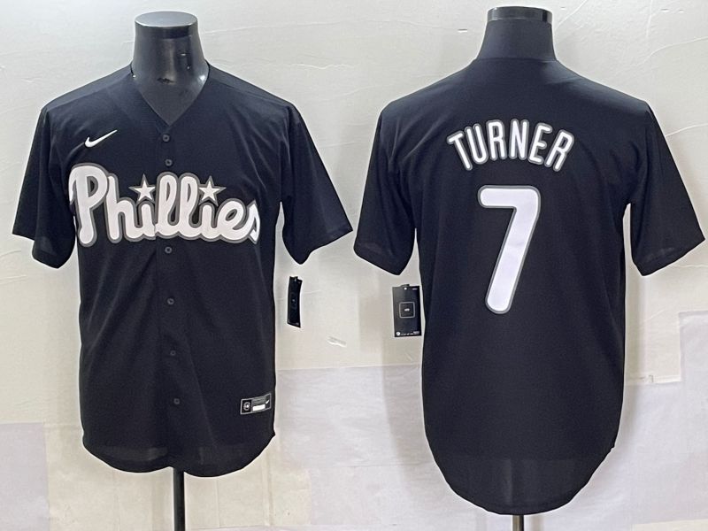 Men 2025 Philadelphia Phillies 7 Turner Black Fashion Nike MLB Jersey style 7091
